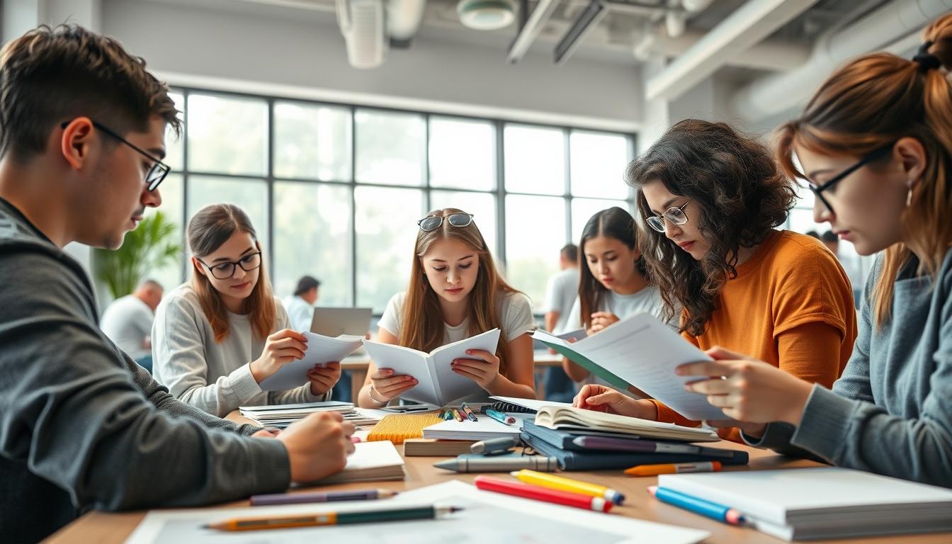 Student using a study guide to organize academic notes
